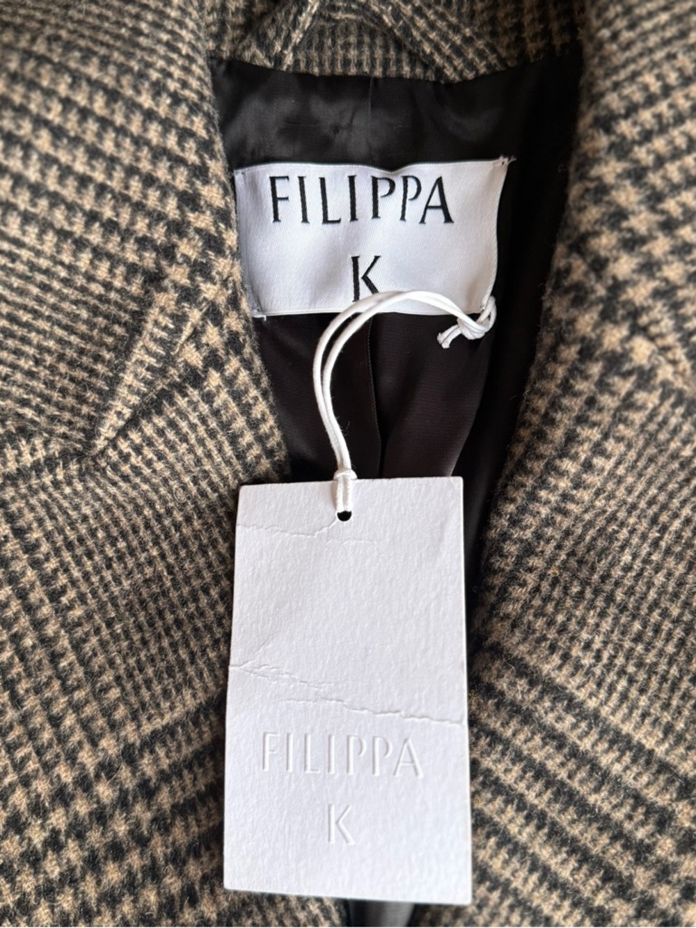 Filippa K Coat Women’s Beige Black Peacoat Plaid Double-Breasted Wool Size 40 - Picture 6 of 16